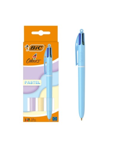 Bic 4 Cores Pastel Pack de 3 Canetas Esferográficas Retráteis - Ponta Média de 1.0mm - Tinta à Base de Óleo - Corpo em Cores Pa