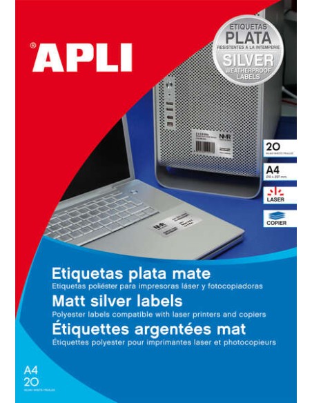 Apli Etiquetas Metalizadas Prata 45,7 x 21,2mm 20 Folhas