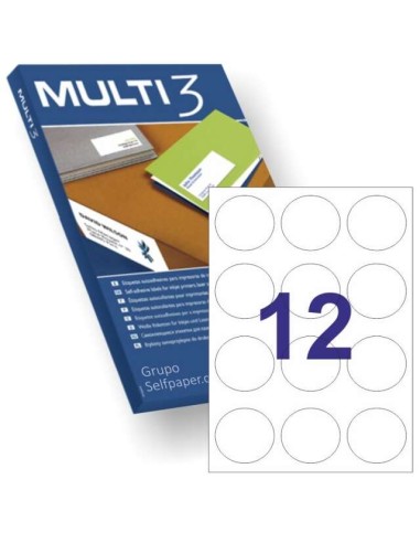 Multi3 Pacote de 1200 Etiquetas Redondas 60mm de Diâmetro - 100 Folhas x 12 Etiquetas - Adequadas para Impressão a Laser e Tint