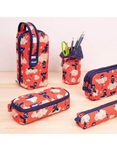 Milan Ninjutsu Pack de 4 Estojos portatudo com Conteúdo de Série - Conteúdo: Borracha, 2 Apontadores, 1 Lápis de Grafite HB, 3 