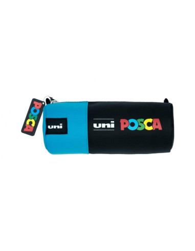 Estojo de Lona Posca 8,5x19,5cm - Ideal para Marcadores e Materiais Escolares - Fecho de Zíper - Cor Preto/Azul