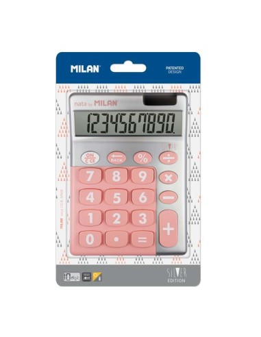 Calculadora Milan 10 Dígitos Silver - Calculadora de Mesa - Teclas Grandes - Tecla de Correção de Entrada de Dados - Cor Rosa