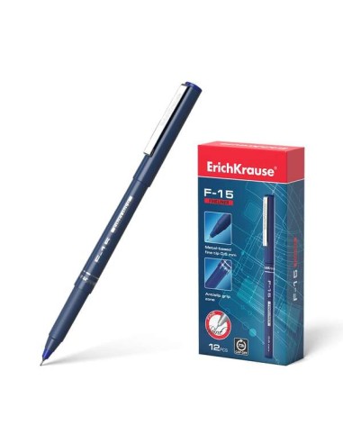 Erichkrause F-15 Marcador Ponta Fina - Traço de 0.6mm - Clipe Metálico - Cor Azul