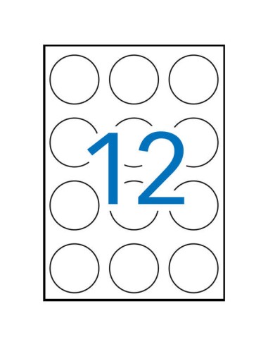 Apli Pack de 1.200 Etiquetas Redondas Ø 60mm - 100 Folhas com 12 Etiquetas - Adesivo Permanente - Cor Branca