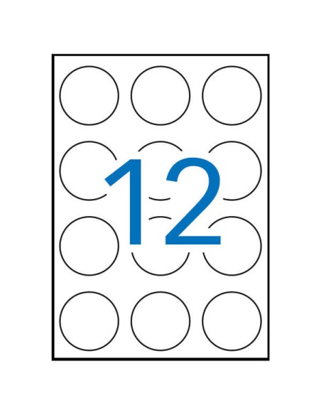 Apli Pack de 1.200 Etiquetas Redondas Ø 60mm - 100 Folhas com 12 Etiquetas - Adesivo Permanente - Cor Branca
