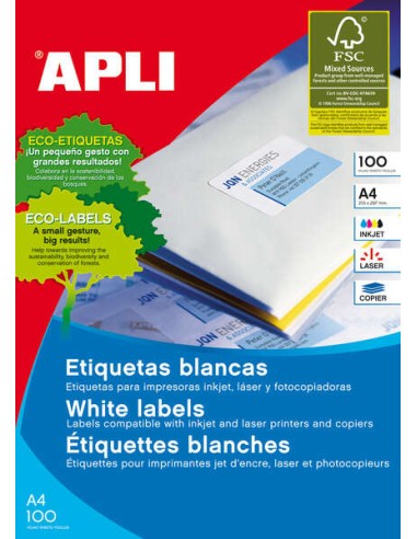 Apli Pack de 1.200 Etiquetas Redondas Ø 60mm - 100 Folhas com 12 Etiquetas - Adesivo Permanente - Cor Branca