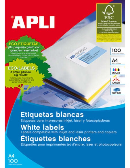 Apli Pack de 1.200 Etiquetas Redondas Ø 60mm - 100 Folhas com 12 Etiquetas - Adesivo Permanente - Cor Branca