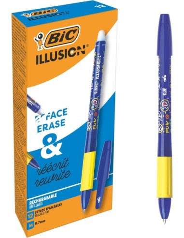 Bic Ilusões Caneta Apagável - Ponta Média de 0.7mm - Grip de Borracha - Recarregável - Cor Azul