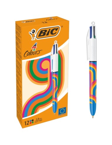 Bic 4 Cores Decors Lines Caneta Esferográfica Retrátil - Ponta Média de 1.0mm - Tinta à Base de Óleo - 4 Cores
