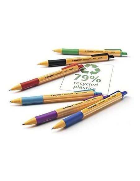 Stabilo Pointball Caneta Retrátil - Ponta de 1mm - Tinta à Base de Óleo - Recarregável - 79% Plástico Reciclado - Grip Antiderr