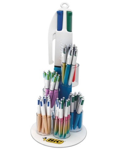 Bic 4 Cores Expositor de 60 Canetas de Esferográfica Retráteis - Ponta Média de 1.0mm - Tinta à Base de Óleo - 4 Cores - Design