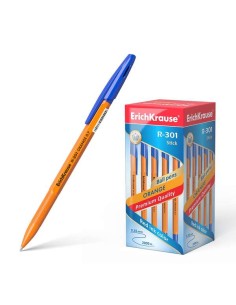 Erichkrause R-301 Caneta Laranja - Ponta de 0,7mm - Traço de 0,35mm - Tampa Ventilada - Corpo Opaco Laranja - Cor Azul