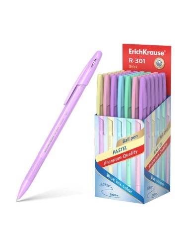 Erichkrause R-301 Pastel Esferográfica Ponta de Bola 0.7mm - Traço 0.35mm - Corpo Hexagonal Opaco em Cores Pastel - Tinta de Se