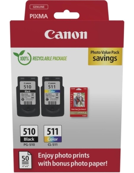 Canon PG-510/CL-511 Multipack de 2 Tinteiros Originais + 50 Folhas de Papel Fotográfico - 2970B017