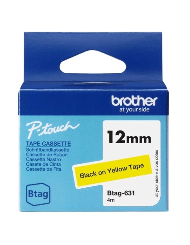 Brother Btag-631 Fita 12mm - Texto Preto sobre Fundo Amarelo - Medidas 12mmx4 Metros - Adequada para PTN10, PTN20, PTN25BT