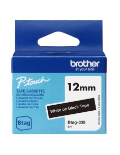 Brother Btag-335 Fita 12mm - Texto Branco sobre Fundo Preto - Medidas 12mmx4 Metros - Compatível com PTN10, PTN20, PTN25BT