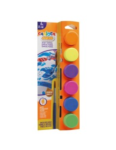 Carioca Neon Pack de 6 Têmperas em Frascos de 25ml + Pincel - Superlaváveis - Misturáveis - Cores Neon Sortidas