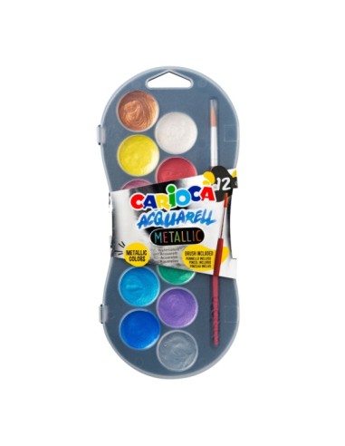 Carioca Acuarell Metallic Pack com 12 Pastilhas de Aquarela de Ø 30mm - Brilhantes - Facilmente Misturáveis - Cores Metálicas S