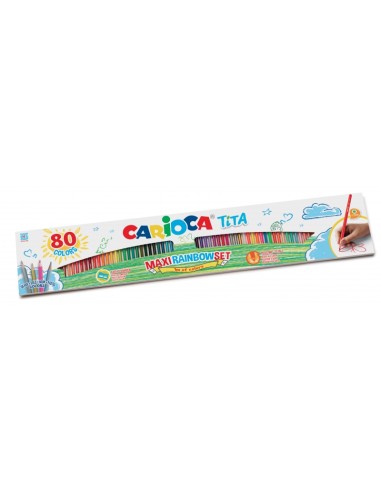 Carioca Tita Maxi Rainbow Pack de 80 Lápis Hexagonais de Cores - Mina Ø 3mm - Cores Brilhantes e Laváveis - Escrita Macia - Cor