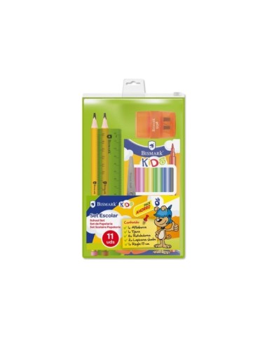 Bismark Pack Escolar com 6 Marcadores de Cores, 2 Lápis Jumbo, Régua Flexível 15cm, Apontador com Borracha e Tesoura