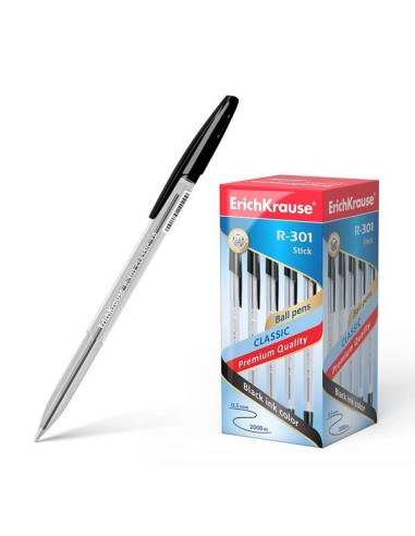 Erichkrause R-301 Caneta Esferográfica Ponta 1.0mm - Traço 0.5mm - Tinta de Secagem Rápida - Corpo Transparente - Tampa Ventila