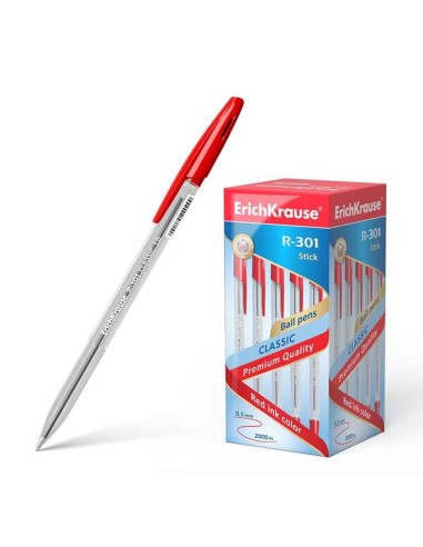 Erichkrause R-301 Caneta Esferográfica Ponta 1.0mm - Traço 0.5mm - Tinta de Secagem Rápida - Corpo Transparente - Tampa Ventila