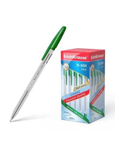 Erichkrause R-301 Caneta Esferográfica Ponta 1.0mm - Traço 0.5mm - Tinta de Secagem Rápida - Corpo Transparente - Tampa Ventila
