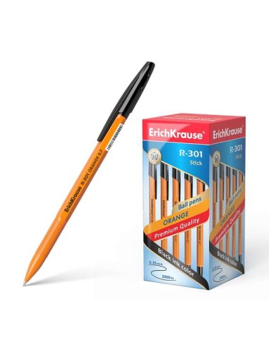 Erichkrause R-301 Caneta Laranja - Ponta de 0.7mm - Traço de 0.35mm - Tampa Ventilada - Corpo Opaco Laranja - Cor Preta