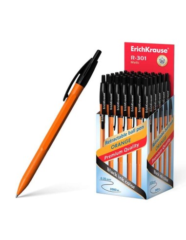 Erichkrause Caneta Automática R-301 Laranja Matic 07 - Corpo Hexagonal Opaco - Grip - Ponta de 07mm - Tinta de Secagem Rápida -