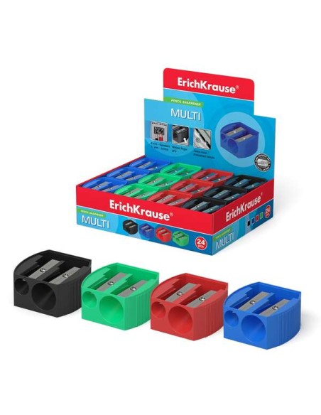 Erichkrause Multi - Apontador de Plástico com Dois Orifícios - Diâmetros de 8mm e 11mm - Cor Sortida