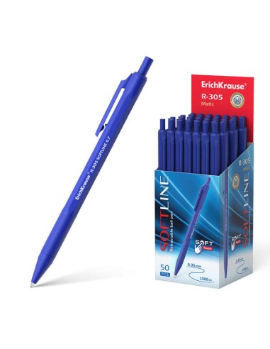 Erichkrause Caneta Automática R-305 - Recargável - Ponta de Agulha - Corpo Hexagonal Opaco - Tinta de Secagem Rápida - Cor Azul