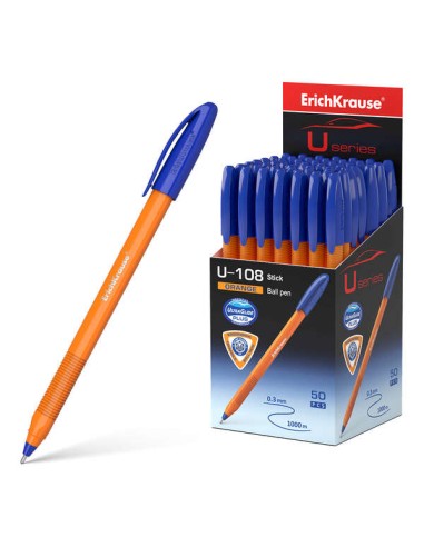 Erichkrause U-108 Caneta Clássica Laranja - Ponta de Esfera 0.7mm - Traço de 0.26mm - Tampa Ventilada - Corpo Opaco Laranja - T