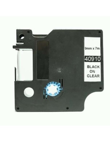 Dymo D1 40910 Fita de Etiquetas Genérica para Rotuladora - Texto preto sobre fundo transparente - Largura 9mm x 7 metros - Subs
