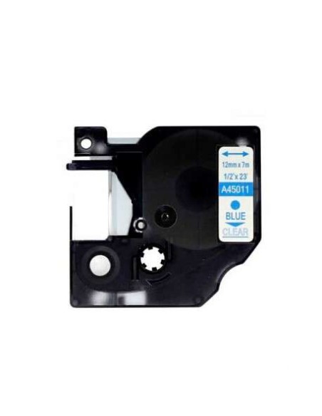 Dymo D1 45011 Fita de Etiquetas Genérica para Rotulador - Texto azul sobre fundo transparente - Largura 12mm x 7 metros - Subst
