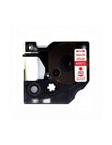 Dymo D1 45012 Fita de Etiquetas Genérica para Rotuladora - Texto vermelho sobre fundo transparente - Largura 12mm x 7 metros - 