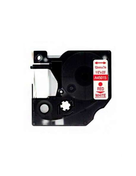 Dymo D1 45015 Fita de Etiquetas Genérica para Rotuladora - Texto vermelho sobre fundo branco - Largura 12mm x 7 metros - Substi