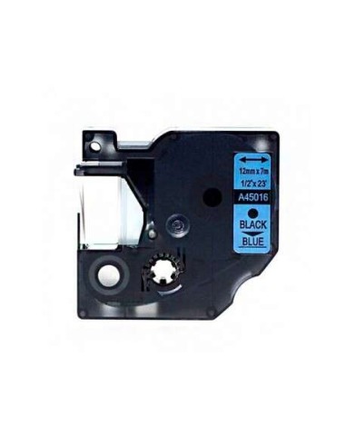 Dymo D1 45016 Fita de Etiquetas Genérica para Rotuladora - Texto preto sobre fundo azul - Largura 12mm x 7 metros - Substitui S
