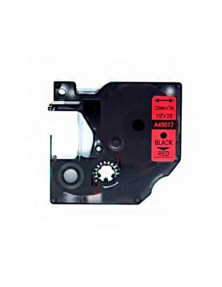 Dymo D1 45017 Fita de Etiquetas Genérica para Rotuladora - Texto preto sobre fundo vermelho - Largura 12mm x 7 metros - Substit