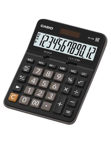 Casio DX-12B Calculadora de Mesa - Tela LCD Extra Grande de 12 Dígitos - Solar e Pilhas - Cor Preta