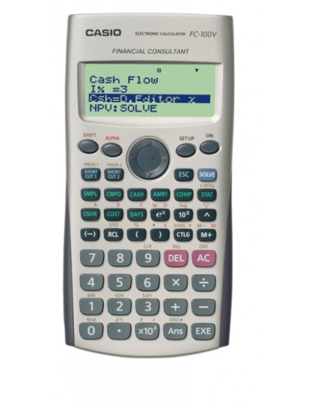 Calculadora Financeira Casio FC100V - Ecrã de 4 Linhas - Teclas de Acesso Direto Personalizáveis - Alimentação a Pilhas