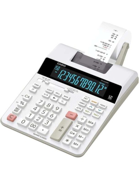 Casio FR-2650RC Calculadora Impressora de Mesa - Impressão em 2 cores - Ecrã de 12 Dígitos - Função de relógio e calendário - C