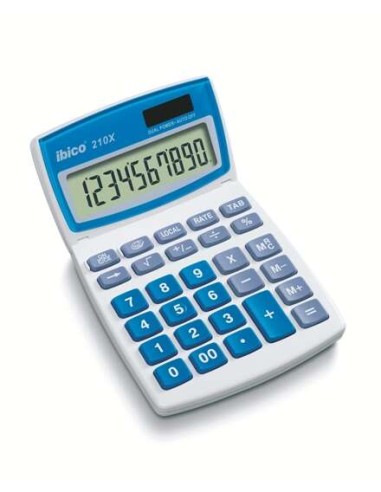 Calculadora de Mesa Ibico 210X 10 Dígitos - Tela LCD Inclinável Ajustável - Teclas Grandes - Cor Branco/Azul