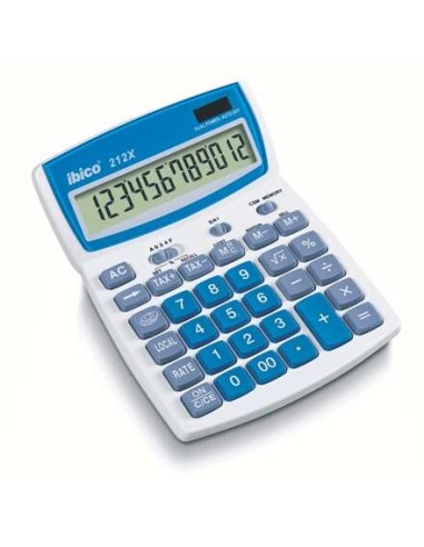 Calculadora de Mesa Ibico 212X Ecrã LCD de 12 Dígitos Inclinável - Teclas em Relevo - Função de Impostos e Arredondamento - Cor