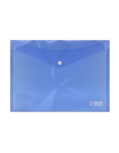 Ingraf Pasta Porta-documentos A4 - Fecho de Pressão - Polipropileno Transparente - Cor Azul