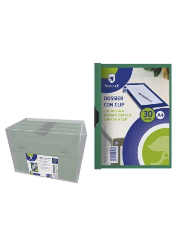 Dossiê Bismark para 30 Folhas A4 com Clipe Metálico Lateral - Polipropileno Transparente - Cor Verde