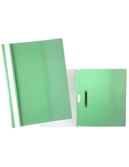 Sim Dossiê com Fastener para 30 Folhas A4 - Capa Transparente, Traseira Verde - Fabricado em Polipropileno