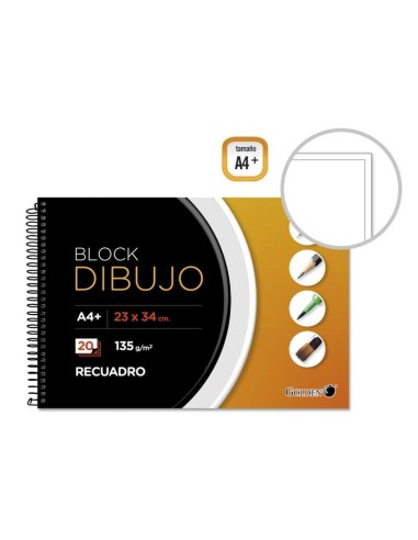 Golden Caderno de Desenho A4+ com 20 Folhas - Papel de 135g - Moldura Interior Tamanho A4