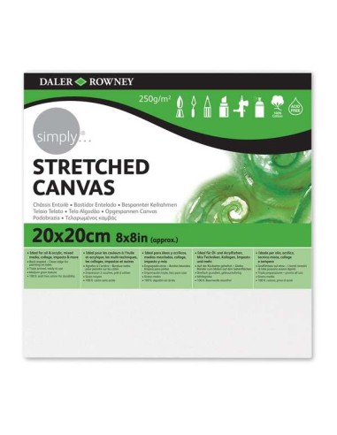 Daler Rowney Simply Tela Entelada 20x20cm - Tripla Primária - Grão Médio - 100% Algodão sem Ácido - 250g