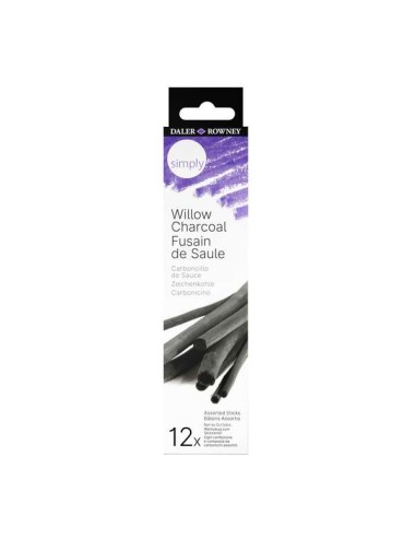 Daler Rowney Simply Charcoal Pack de 12 Bastões de Carvão de Molho - Marca Suave e Intensa - Ideal para Artistas e Aficionados