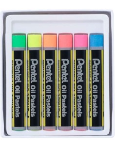 Pentel Oil Pastels Pack de 6 Pastéis Óleo Fluorescentes - Macios, Cremosos e de Secagem Lenta - Cores Fluorescentes Sortidas 2